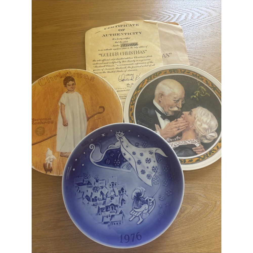 Lot 3 Vintage 1970s Christmas Plates Rockwell Golden Christmas COA Snow Queen